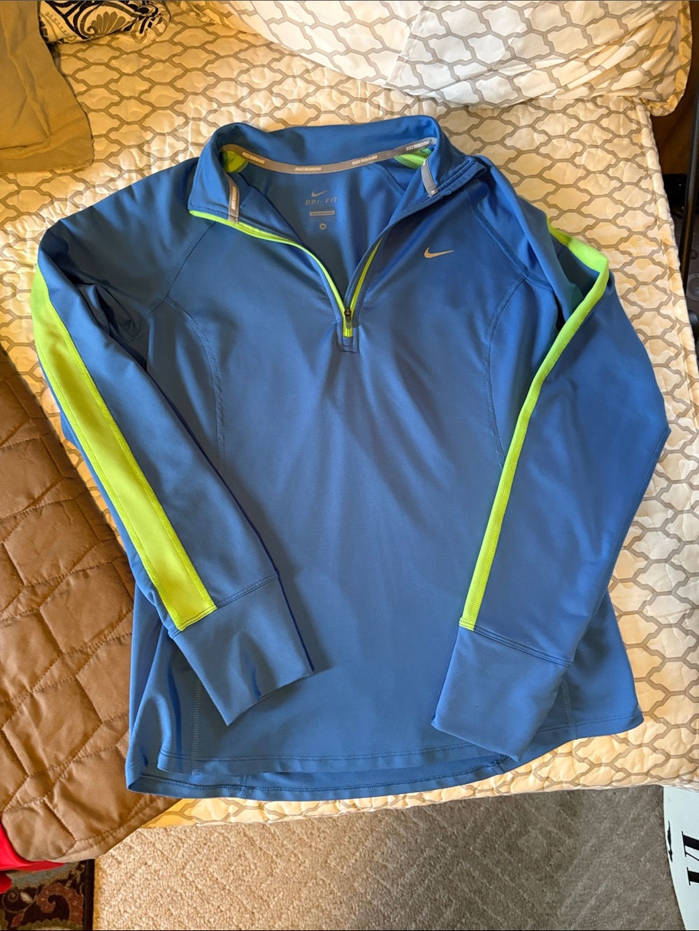 Nike Blue Performance Half-Zip Jacket with Neon Green Trim